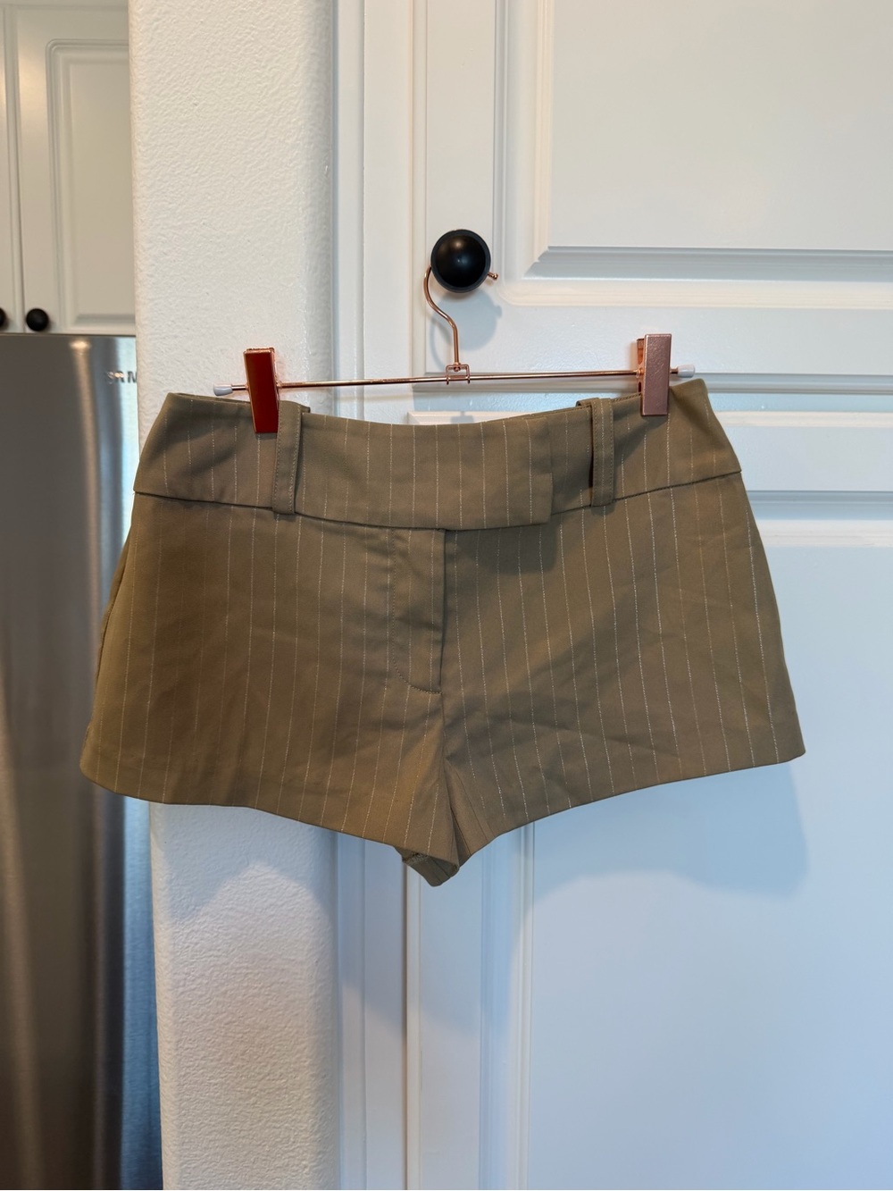 High-Waist Olive Pinstripe micro Shorts